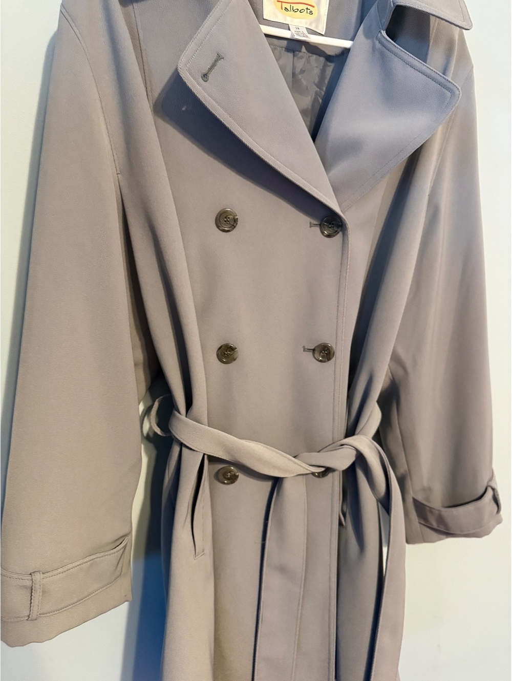 Talbots Women's Gray/sage Double Breasted Trench Coat Size 14, Polyester